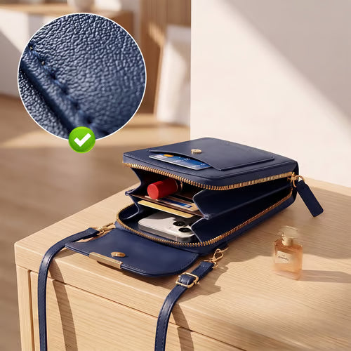 QuickView Touch-Screen Crossbody Phone Bag leather detail